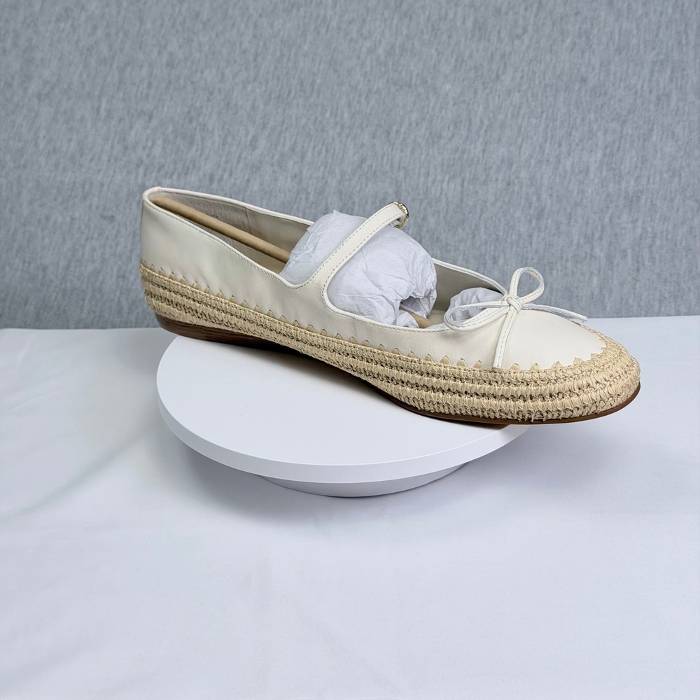 Dolce Vita Betony Off White Leather Mary Jane Raffia Trim Flats Size 12 - Picture 4 of 6
